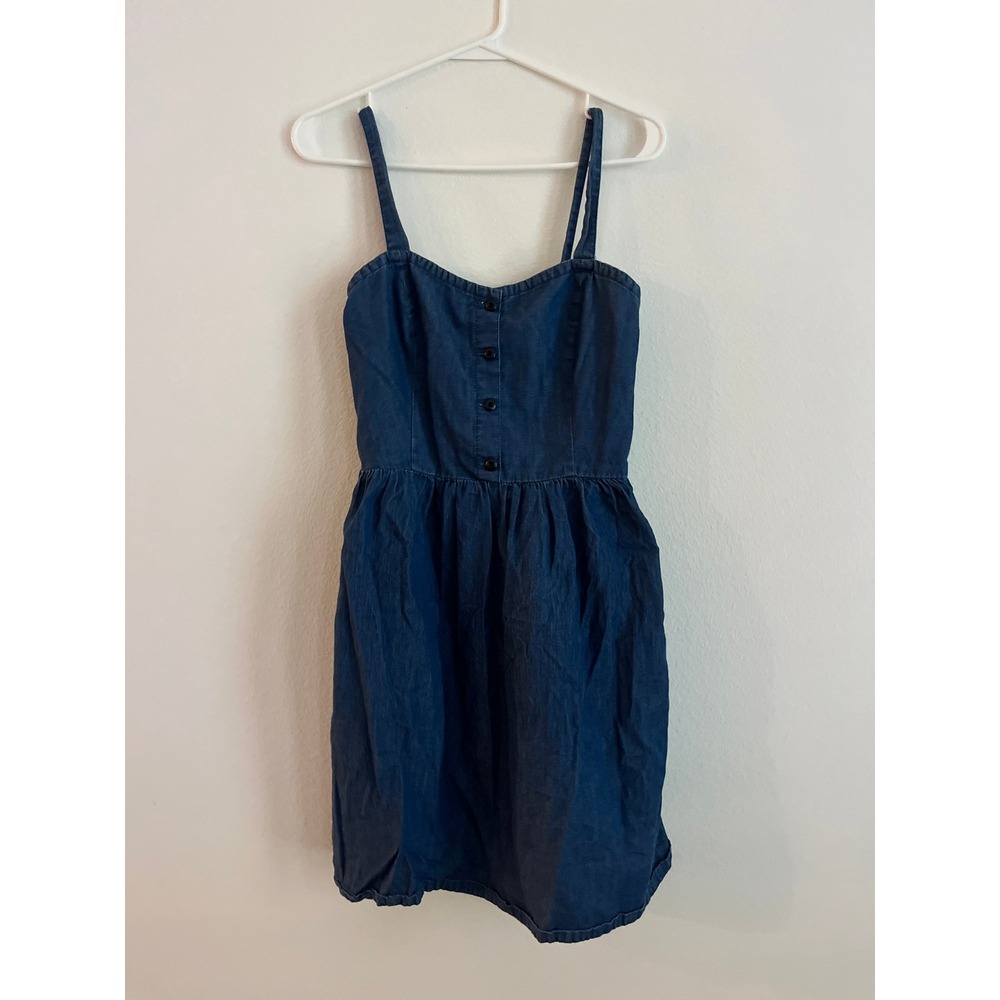 Vans Denim Mini Dress Blue Button Front Smocked Back Skater Dress‎ Womens Medium